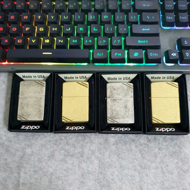 Bật Lửa Zippo Bạc Giả Cổ Chặt Góc Xéo Đời La Mã H-IV ( Có Tem Đỏ ) KÈM HỘP Tặng Kèm Xăng Mini + Đá L