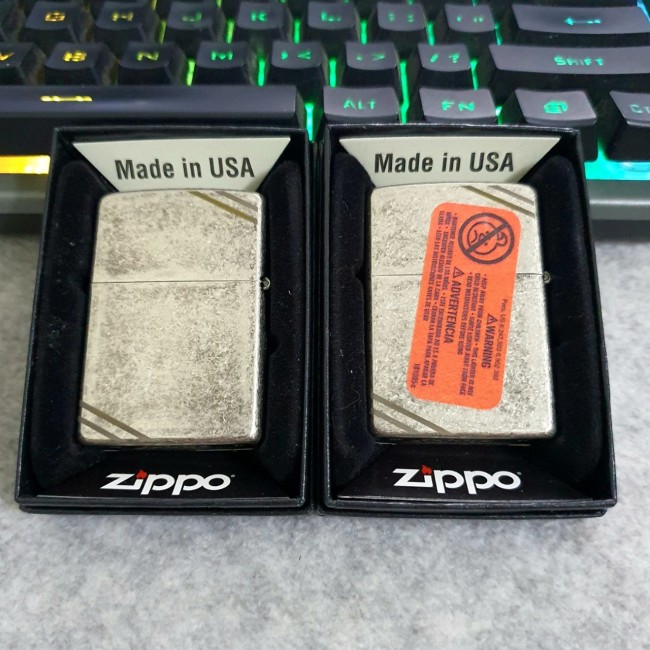 Bật Lửa Zippo Bạc Giả Cổ Chặt Góc Xéo Đời La Mã H-IV ( Có Tem Đỏ ) KÈM HỘP Tặng Kèm Xăng Mini + Đá L