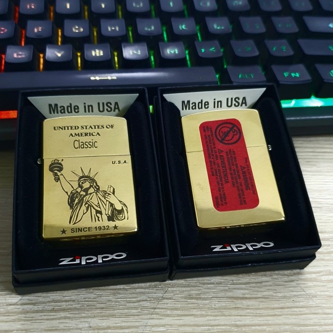 Bật Lửa Zippo Mỹ Đồng Nữ Thần Tự Do Đời La Mã H-IV ( Ruột Vàng , Có Tem Đỏ , Fullbox)