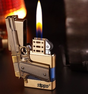Bật Lửa Zippo Gas Đá Lộ Thiên Mô Hình Súng ( Xài Gas - Lửa Thường ) Màu Vàng - Đen